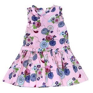 Vintage Willies Girls Floral Pink Oriental Fans Print Pleated Dress 6X